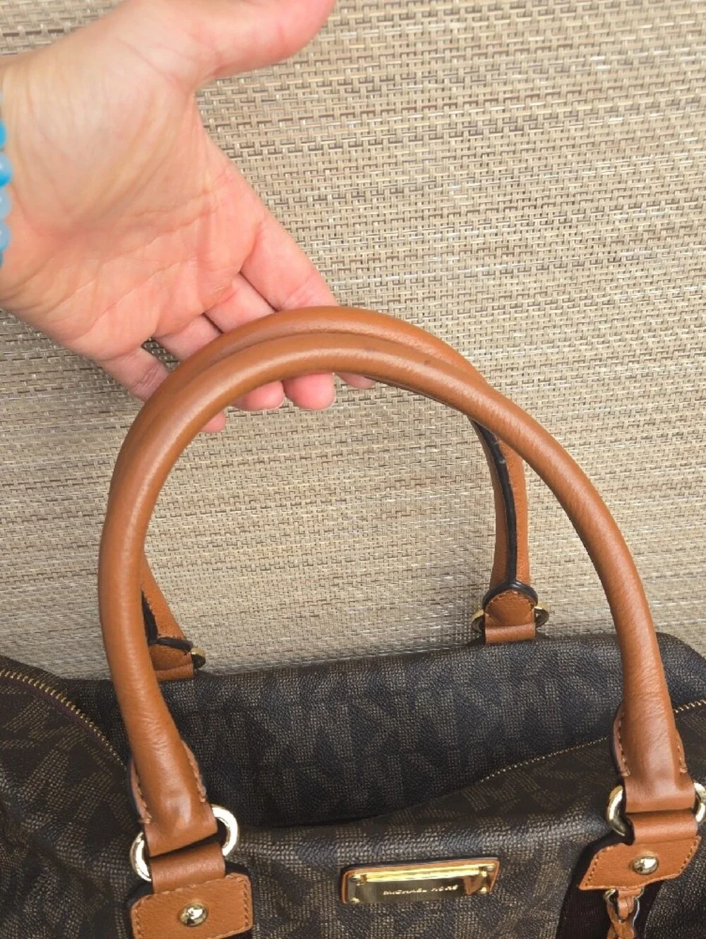 Michael Kors Brown Monogram Duffel Bag with Tan Accents